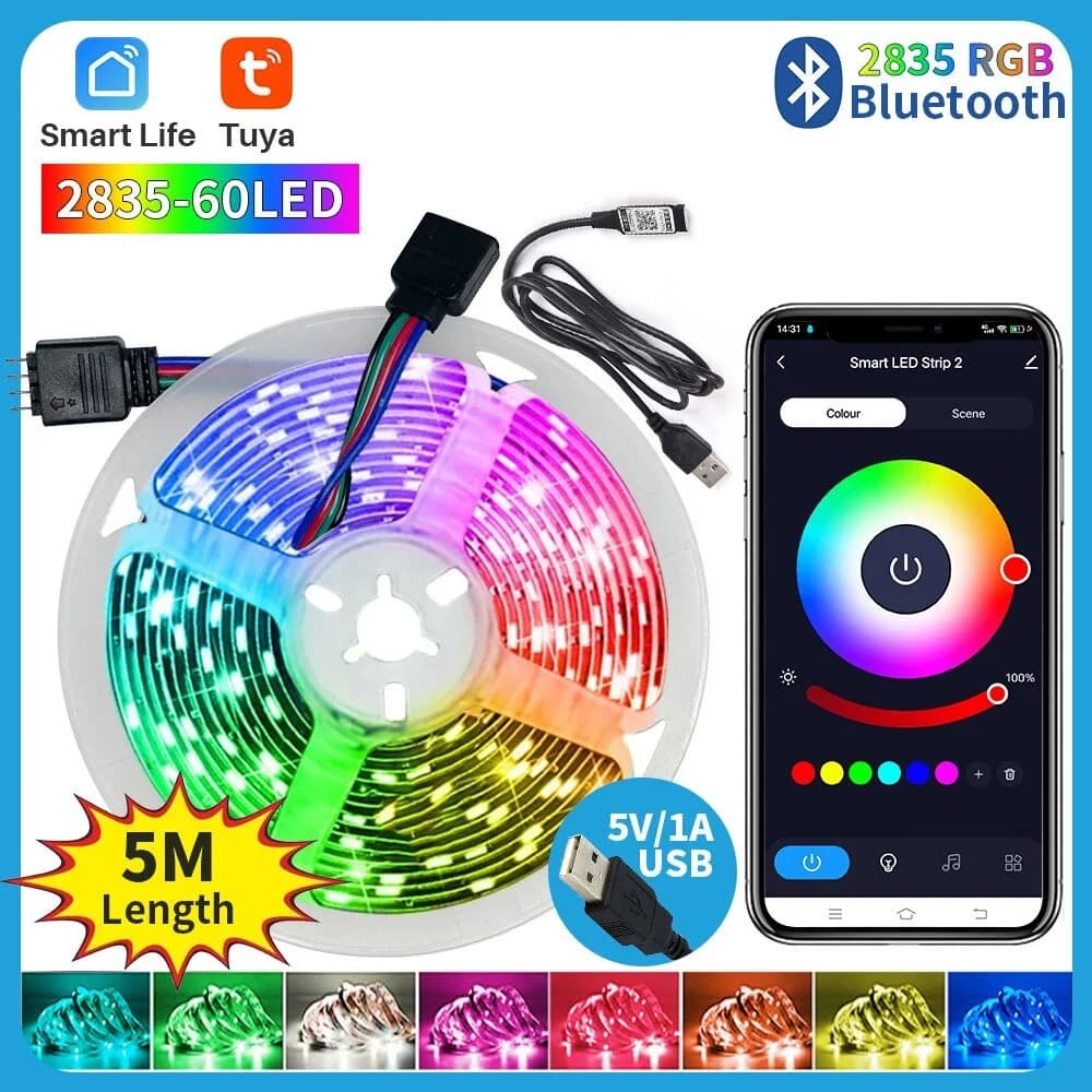 Tuya Smart BT Led Strip Lights RGB 2835 5V USB Smart Life App Controlled Desktop Screen TV retro lighting Tape