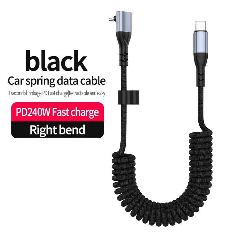 240W USB C to USB C Car Charger Cable 90° Elbow Coiled Retractable PD Fast Charging Cord Compatible with iPhone 17/MacBook Pro