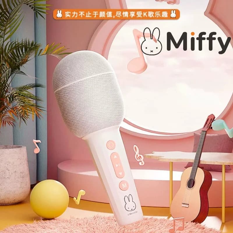 Cute Miffy Wireless Bluetooth Karaoke Microphone Speaker All in One Singing Machine Handheld Music Player Sing Along Toy System