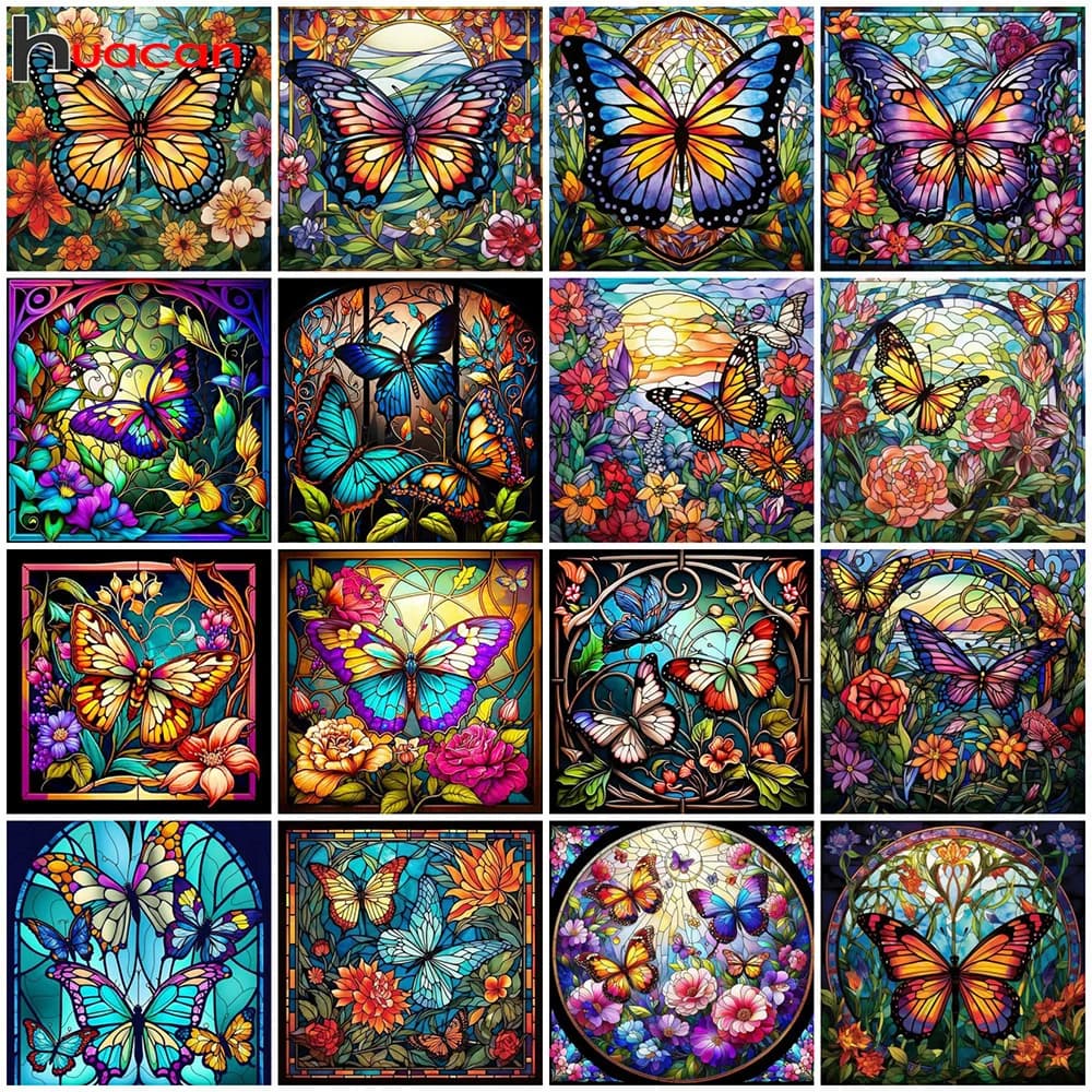 Huacan Full Diamond Embroidery Animal Butterfly Cross Stitch Kit 5D Diamond Painting Flower Art Gift Home Decor Craft Kit