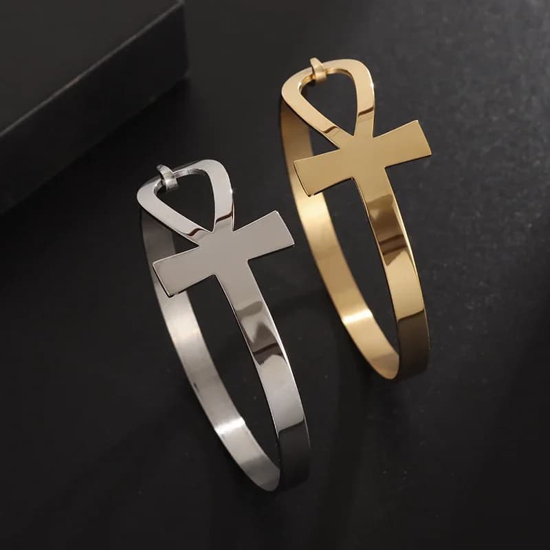 Simbolo egiziano Ankh Cross Life Bracciale in acciaio inossidabile Gioielli con amuleto religioso da uomo
