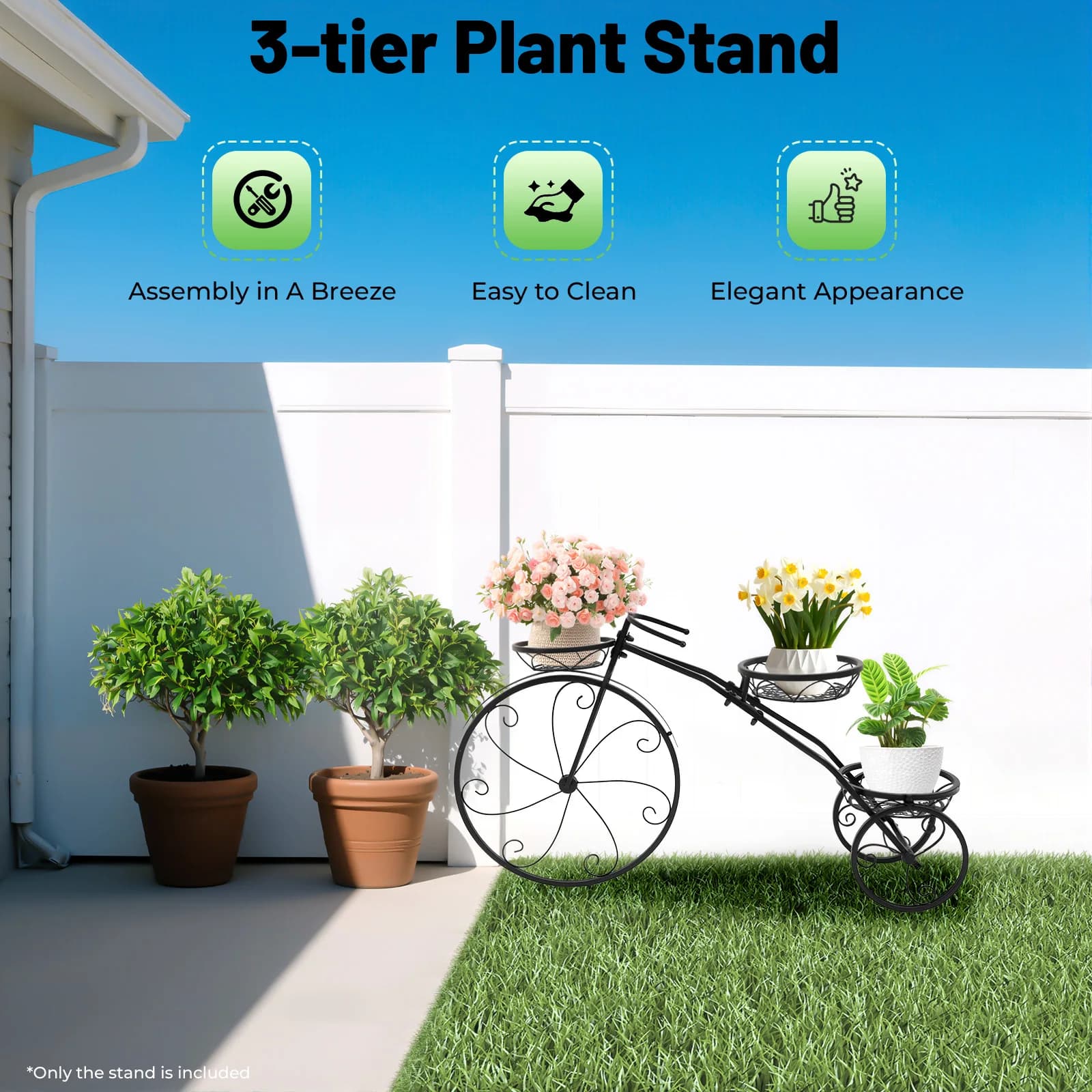 3-level vintage bicycle plant support, iron vase holder for indoor and outdoor garden, balcony, patio furniture