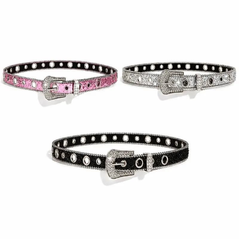 Women's Punk Waist Belt Rhinestone Studded Glitter Crystal Buckle 1Pcs Perfect for Cargo Pants Jeans