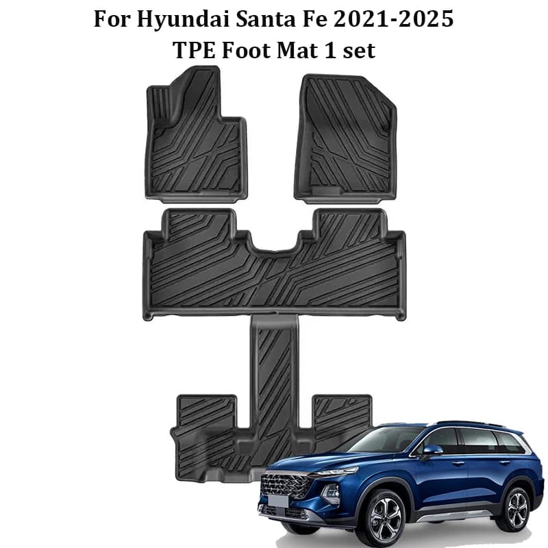 For Hyundai Santa Fe 2021-2025 Car Floor Mat TPE 3D All-Weather Waterproof Non-slip Carpet Protective Floor Mats Car Accessories