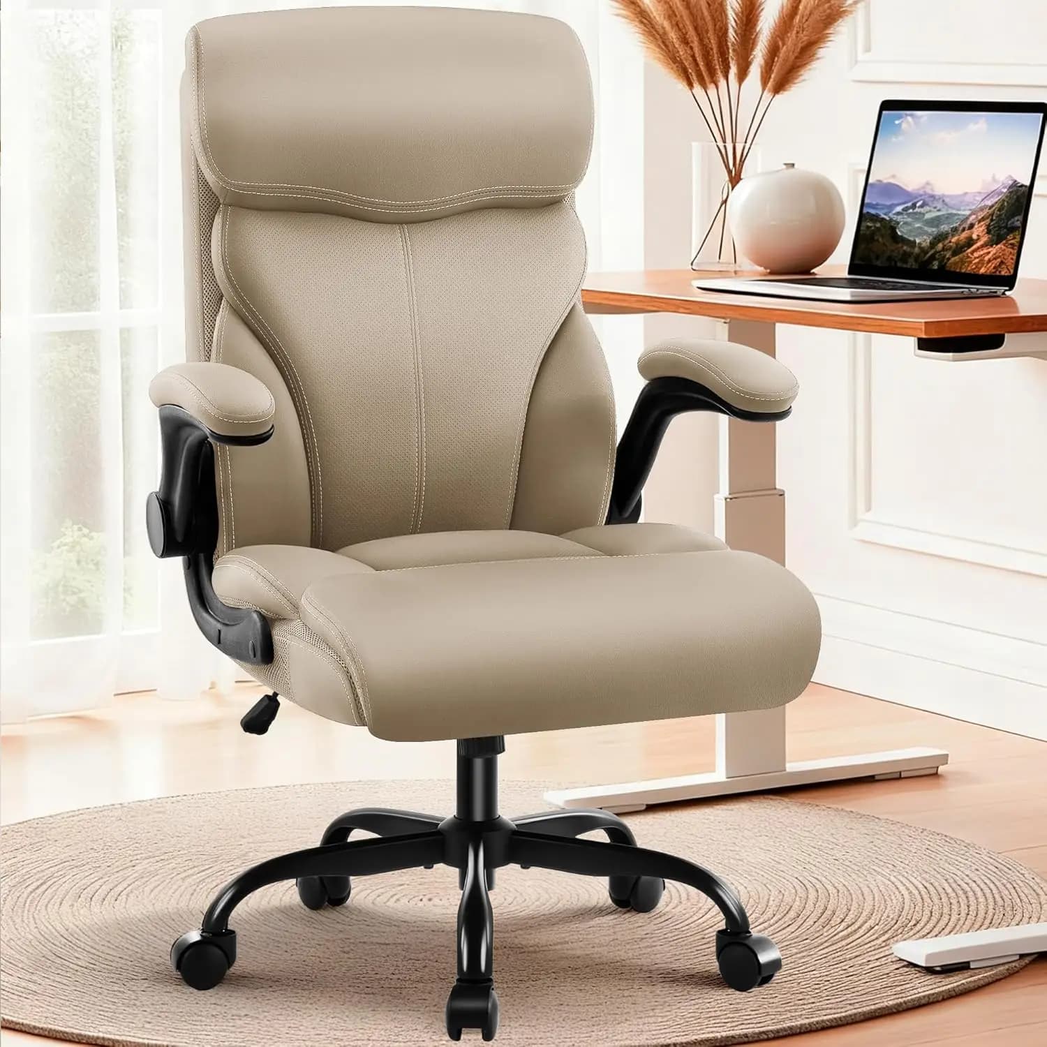 Sedia da Ufficio - Poltrona Direzionale Ergonomica con Schienale Alto, Traspirante e Confortevole, con Supporto Lombare - in Pelle, con Rotelle, Personalizzabile
