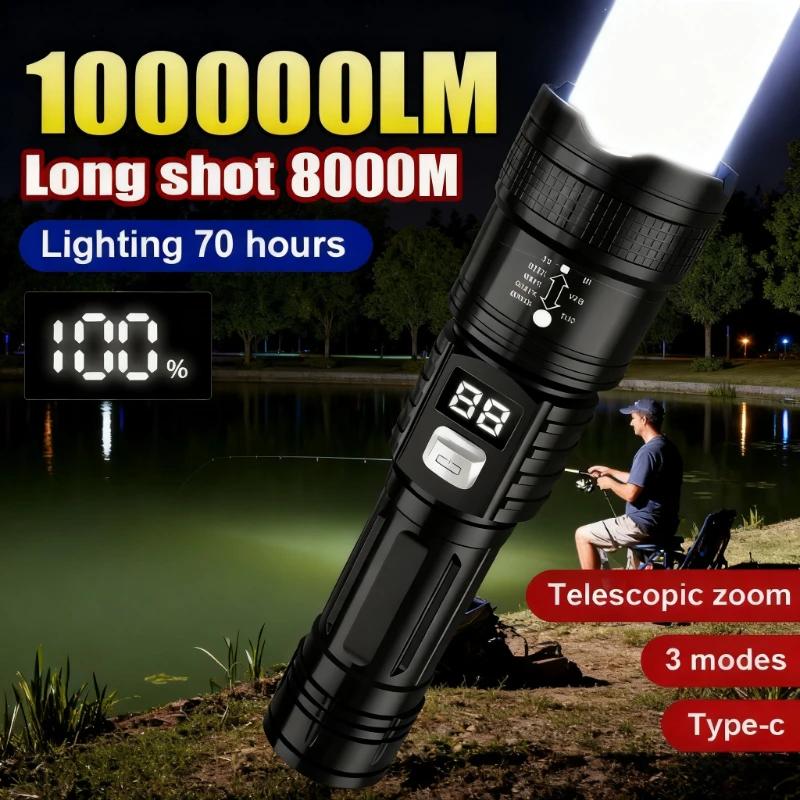 100000LM Super Bright Rechargeable LED Flashlight Long-Ray Tactical Lamp For Outdoor Waterproof Camping Fishing Lantern