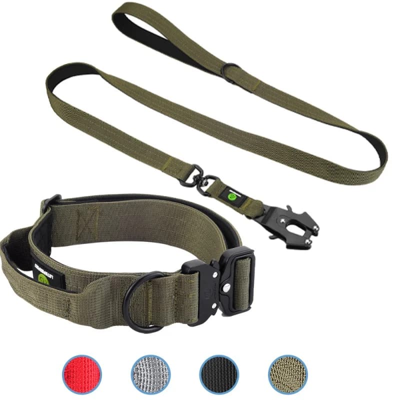 Set di guinzagli per collare tattico per cani, manico militare in nylon duro, accessori per animali domestici da addestramento per passeggiate di medie dimensioni