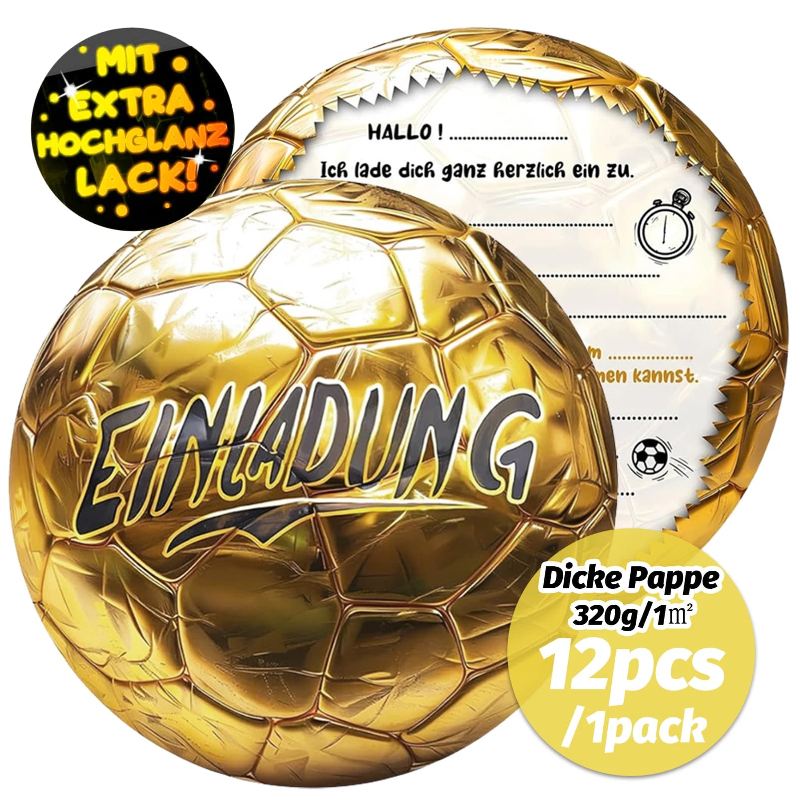 12pcs Golden Bright Football Invitation Card Birthday Men's and Women's Sports Football Theme Party Invitation Card Thickened Ca