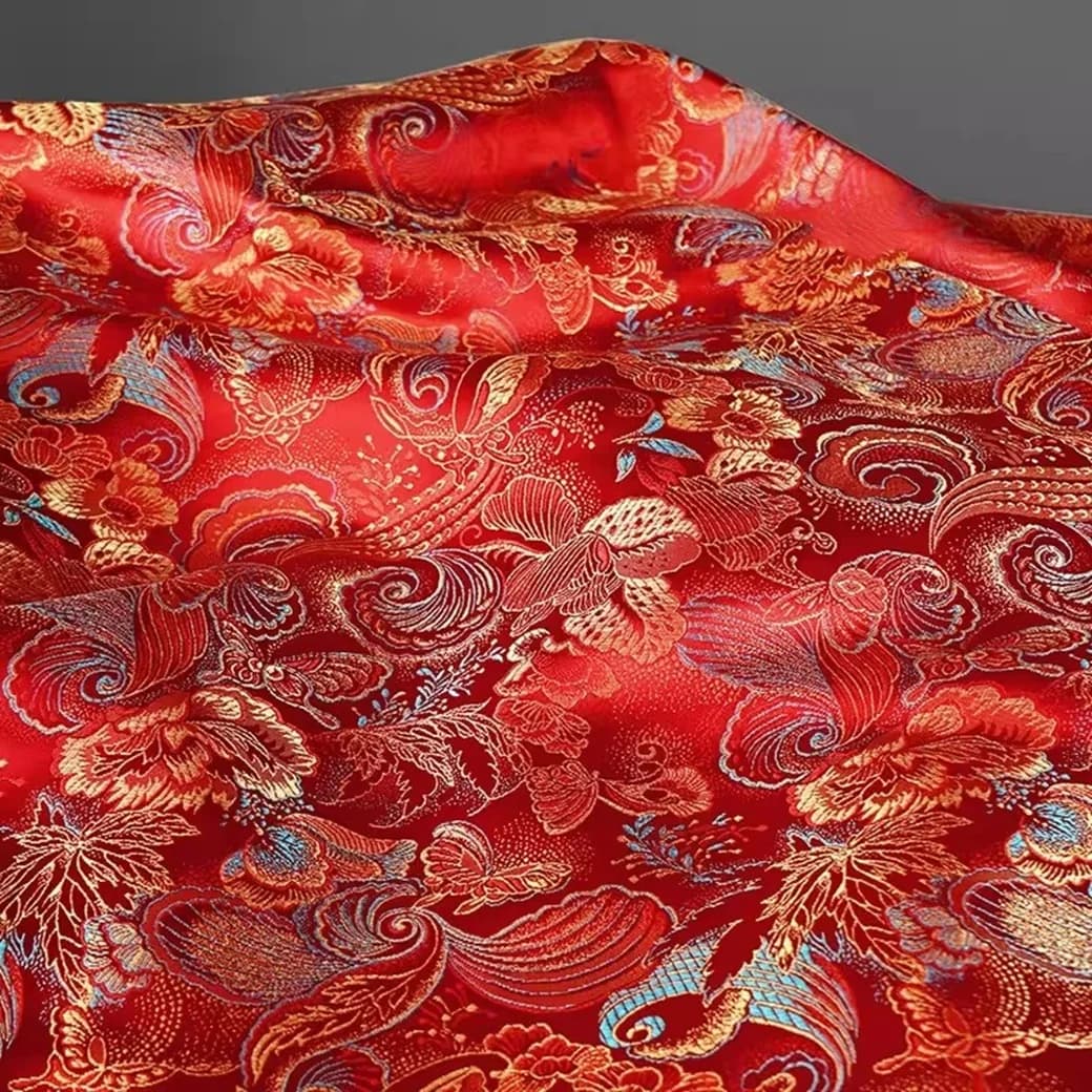 Chinese Red Butterfly Peony Flower Woven Brocade Jacquard Fabric Decorative Fabric for Home Accessories