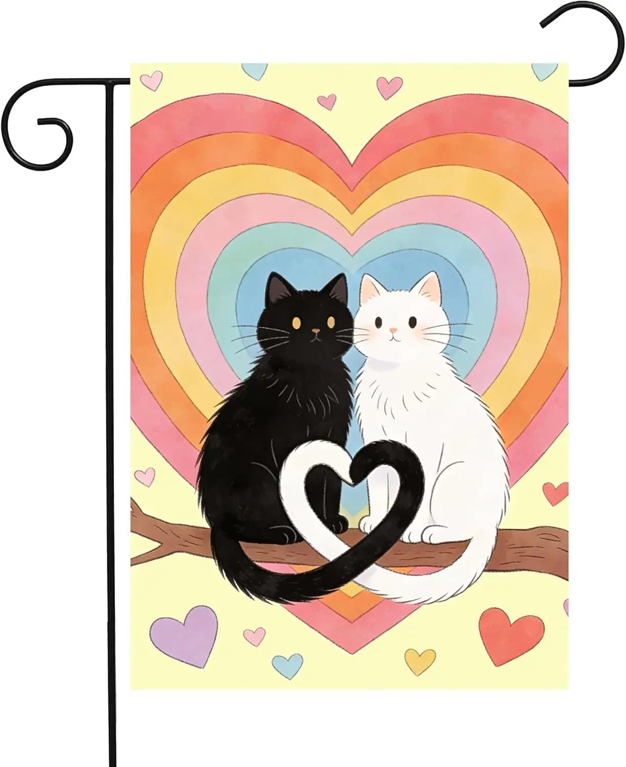 ShineSnow Valentine's Day Two Cats in Love on Heart Tree Branch Garden Yard Flag 12"x 18" Double Sided Polyester IIX WZZ