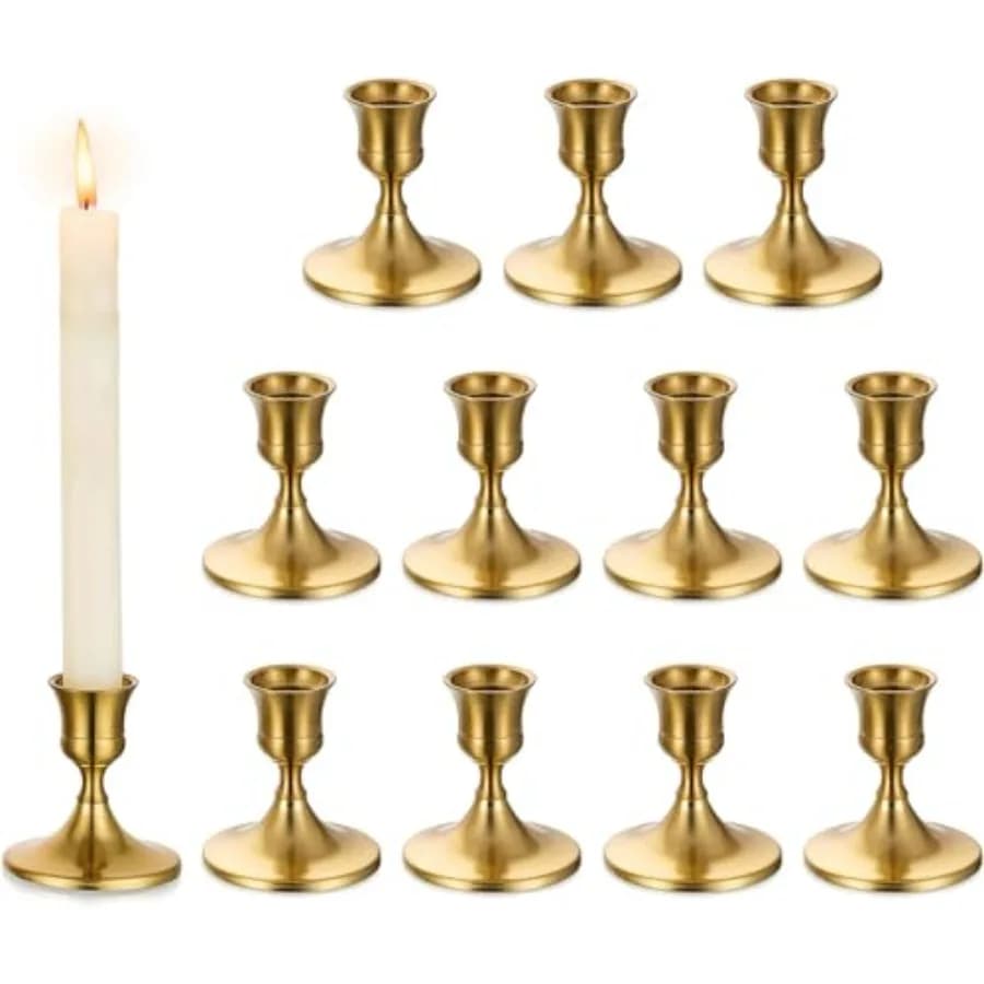 Portacandele in Ottone Dorato per Candele a Cono, Centrotavola per Ricevimenti di Nozze