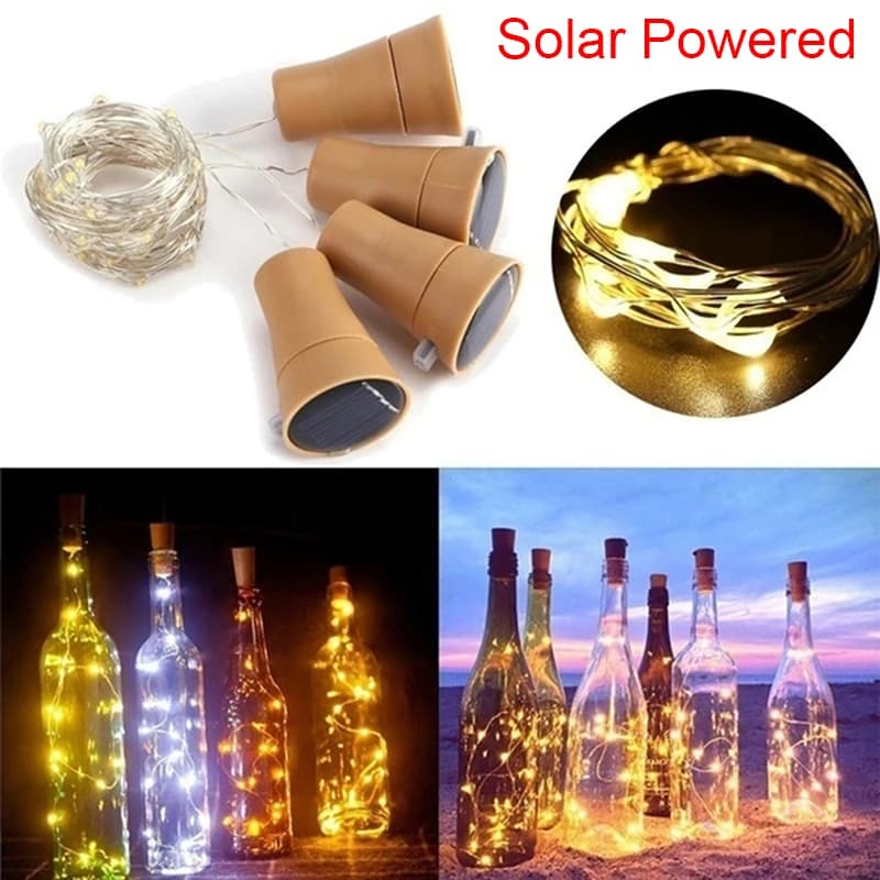 Bottiglia di vino ad energia solare a forma di sughero LED filo di rame stringa luce esterna ghirlanda luci Festival fata all'aperto luce 1M/2M