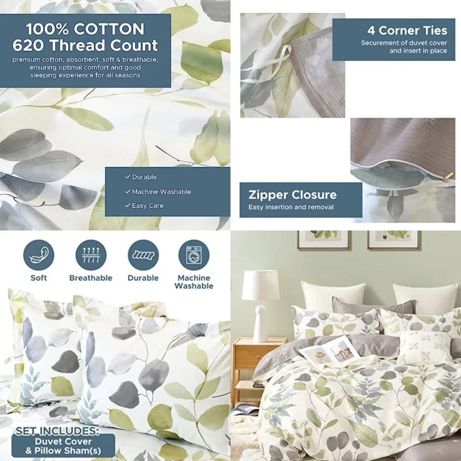 Duvet Cover Set 3 Pcs Duvet Cover Set with 1 Duvet Cover and 2 Pillow Shams 620 Thread Count Soft Cotton Duvet Cover Size Luxur