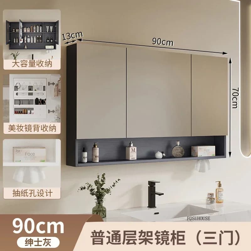 Armadietto da bagno moderno con specchio Spazio in alluminio Disappannante intelligente con mobili da bagno leggeri Armadietti portaoggetti Specchio Vanity y