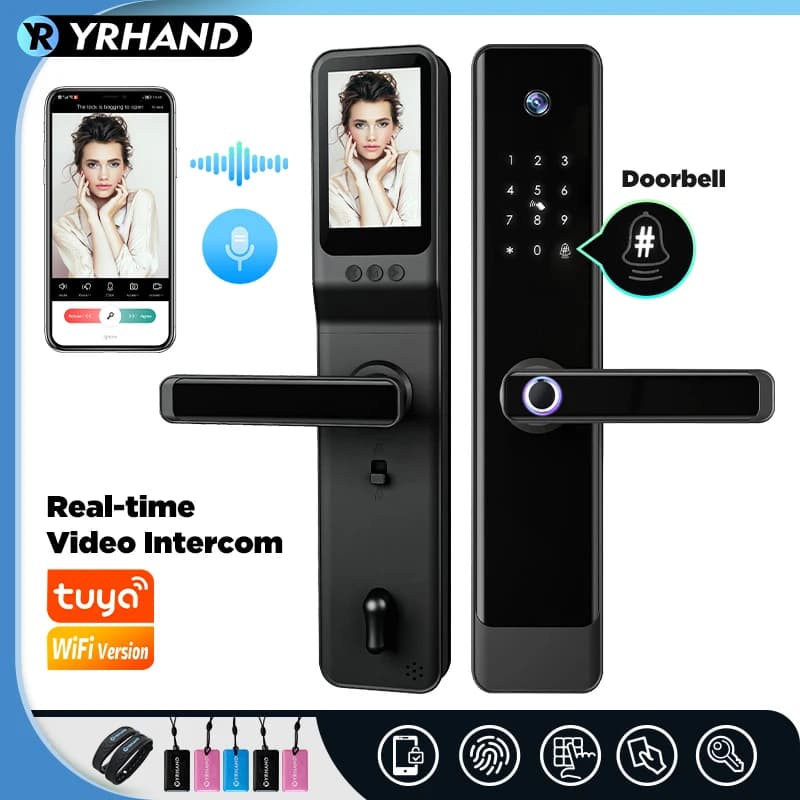 YRHAND Tuya Wifi Camera videocitofono Lock App sblocco remoto biometria elettronica digitale impermeabile con schermo Smart Lock