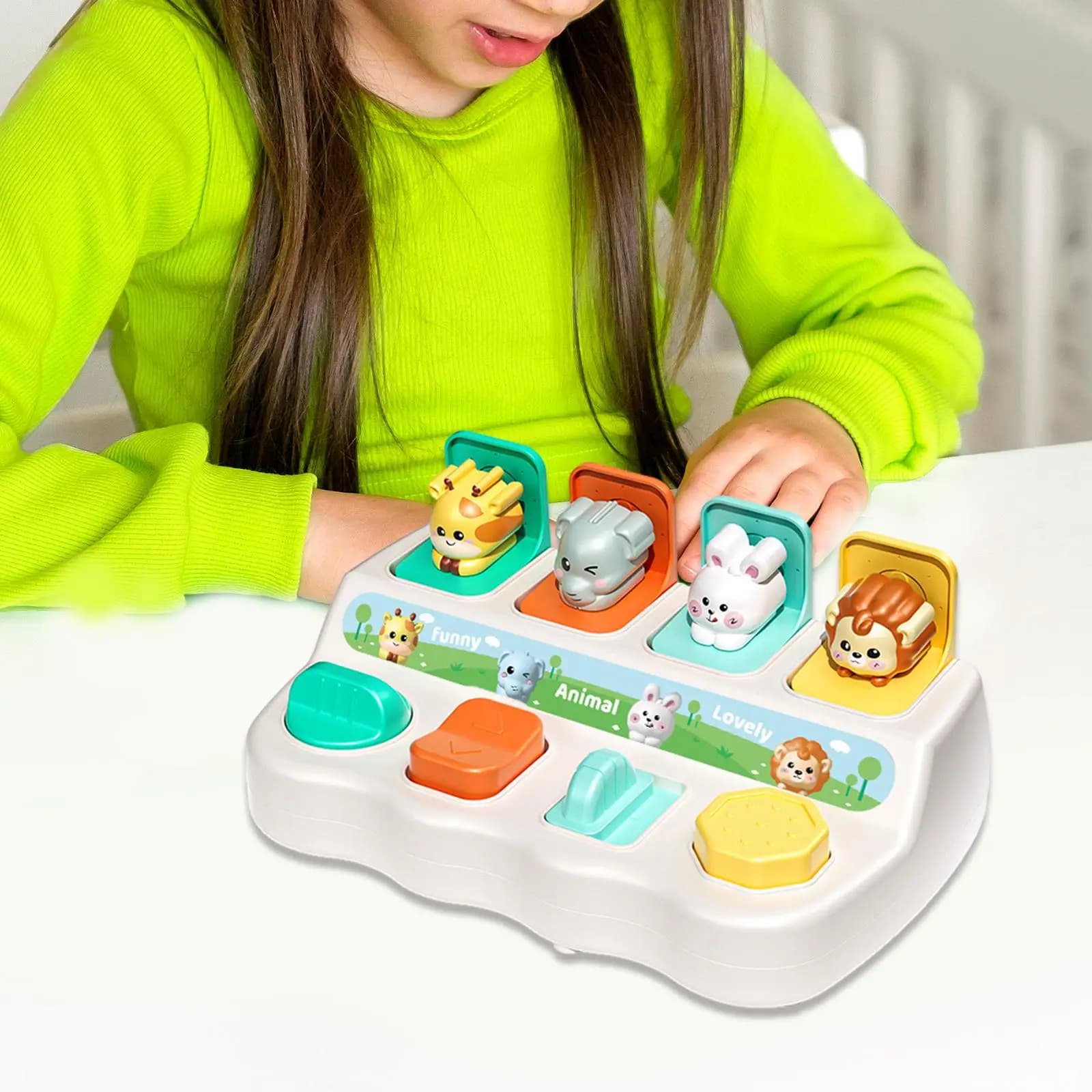 Cause and Effect Toy Educational Animal Push Toy Hide and Seek Game for Children Preschool 12-18 Months Birthday Gift Boys Girls