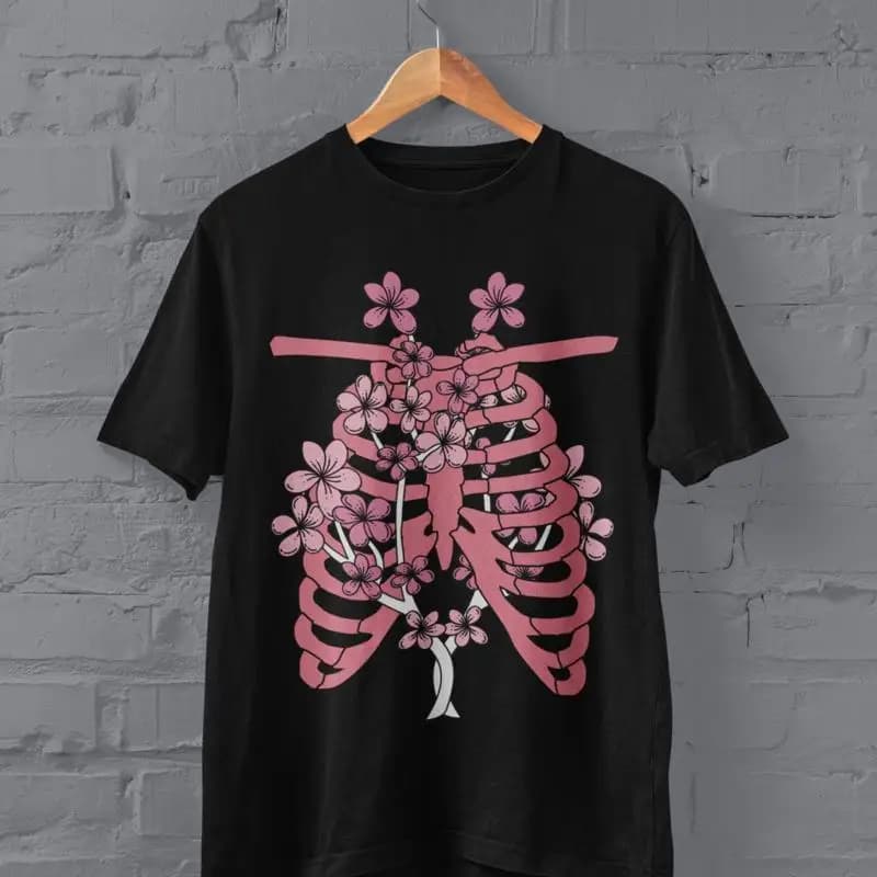 Pastel Goth Clothing Grunge Ribs T Shirt Sakura Tree Gothic Clothes Soft Dark Academia Y2K Goblincore