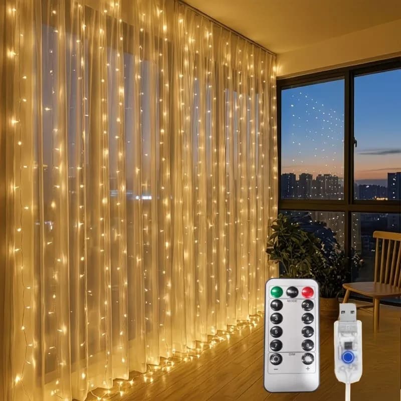 8 Lighting Modes USB LED Curtain String Fairy Lights, Window Hanging Decorative Lights, Romantic Ambient Lights for Bedroom