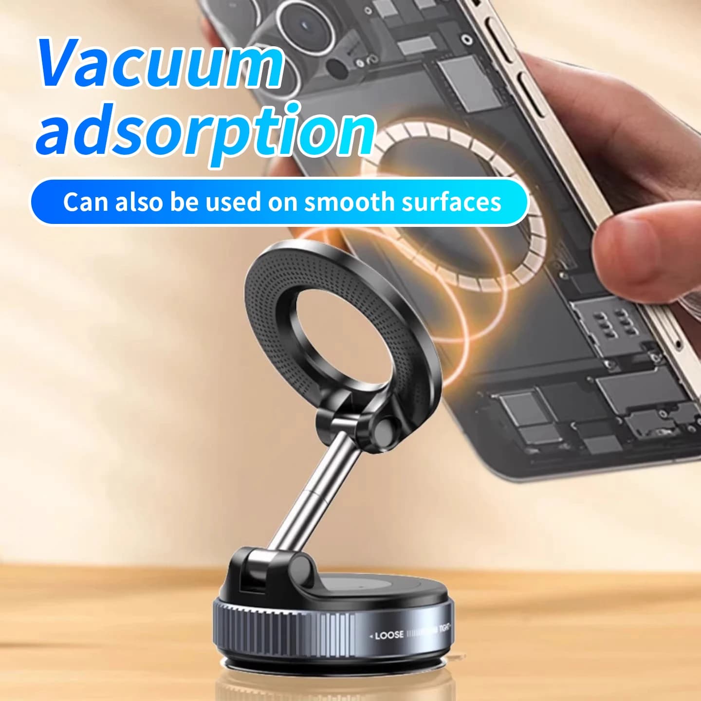 MagSafe Vacuum Suction Phone Stand, 360° Adjustable Foldable Car Phone Holder, No Damage to Car Interior for All Smartphones