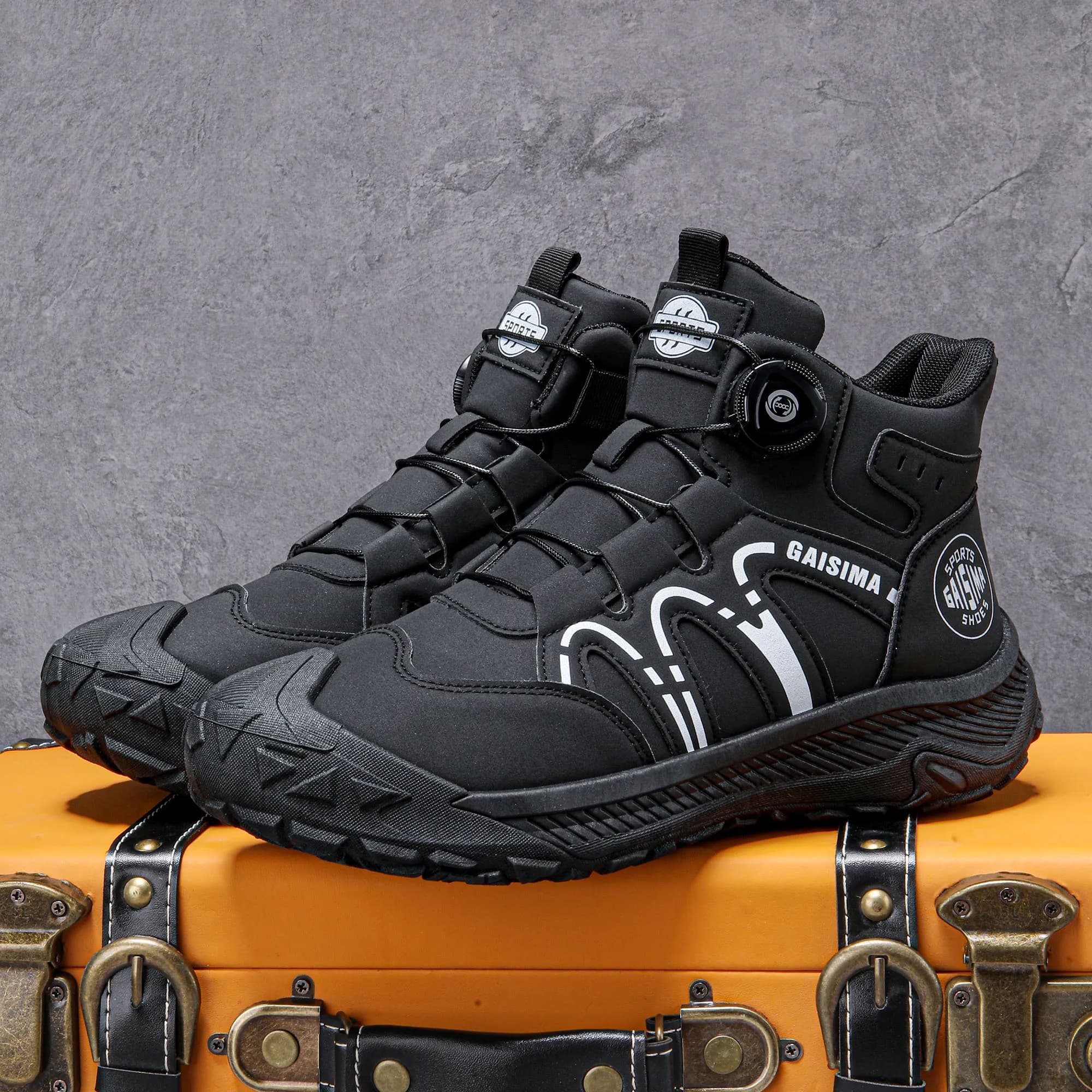 Stivali alti da uomo, scarpe sportive da esterno, scarpe da trekking con fibbia girevole antiscivolo e resistenti all'usura, scarpe da uomo
