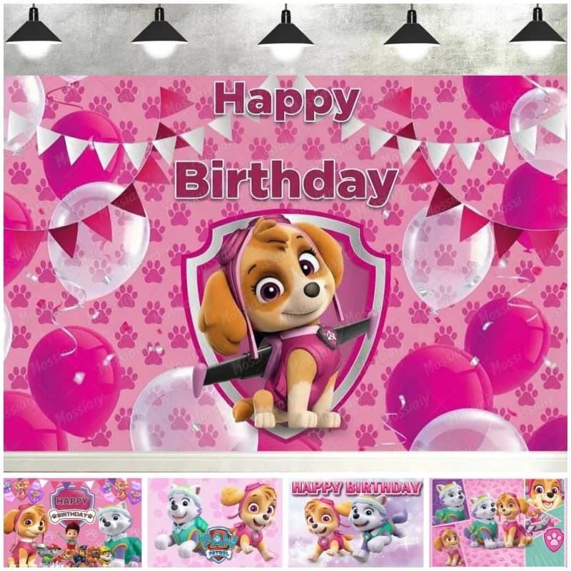 Sfondo per Festa di Compleanno a Tema PAW Patrol, Decorazione per Feste con Cuccioli Cartoon, Accessori Fotografici per Bambini