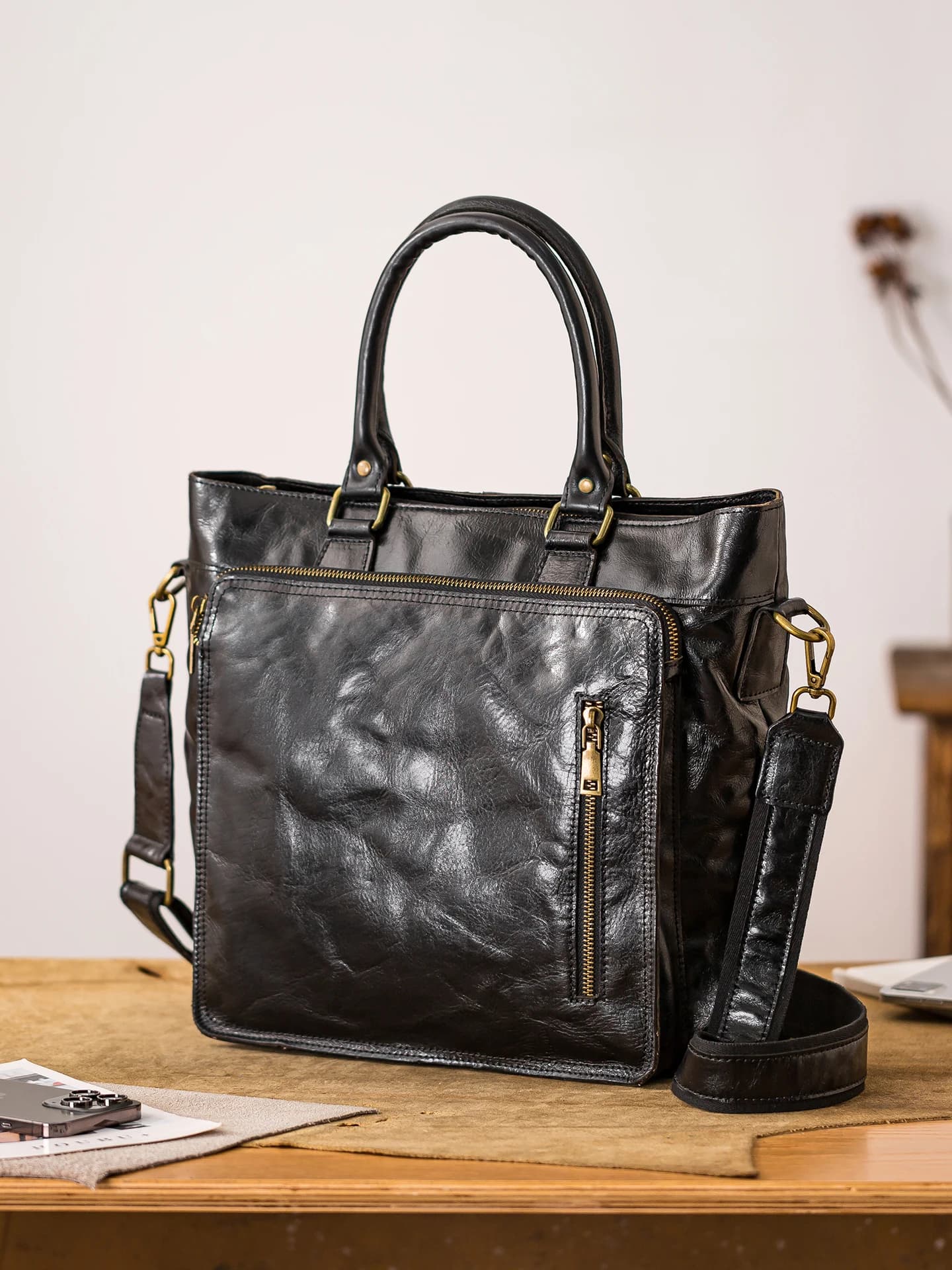 lavoro quotidiano in vera pelle da uomo borsa nera casual di lusso in vera pelle di mucca borsa a tracolla multifunzionale con file A4