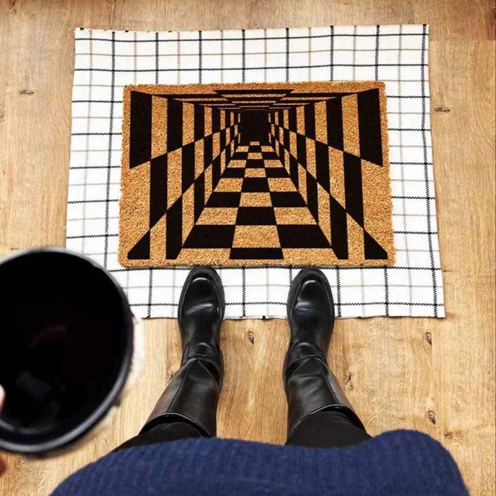 Custom 3D Optical Illusion Doormat Retro Psychedelic Fantasy Rug Front Door Mat Geometric Coir Mat Heavy Duty Non Slip Home Gift