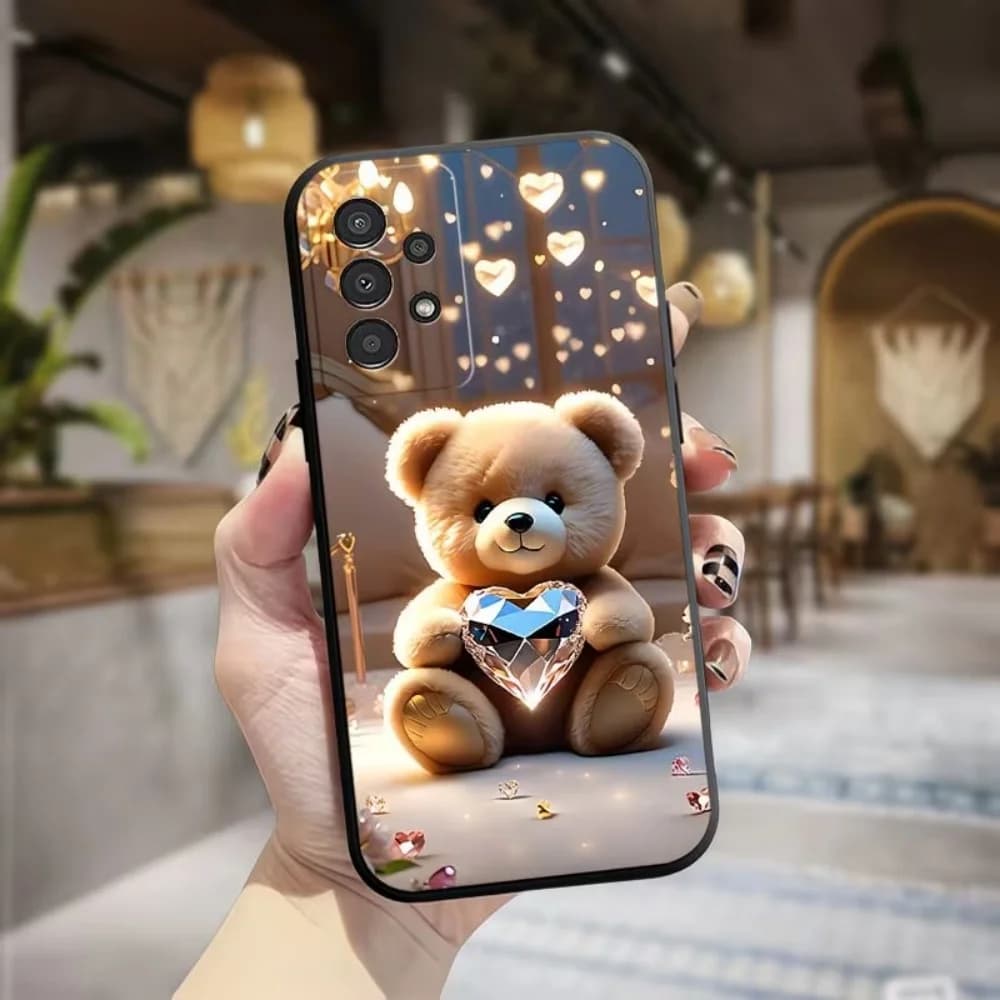 Cover per telefono Little Bear Love Crystal dipinta e satinata per Samsung Galaxy A73 A72 A71 A70 A56 A55 A54 A53 A52 A51 A50 S 4G 5G
