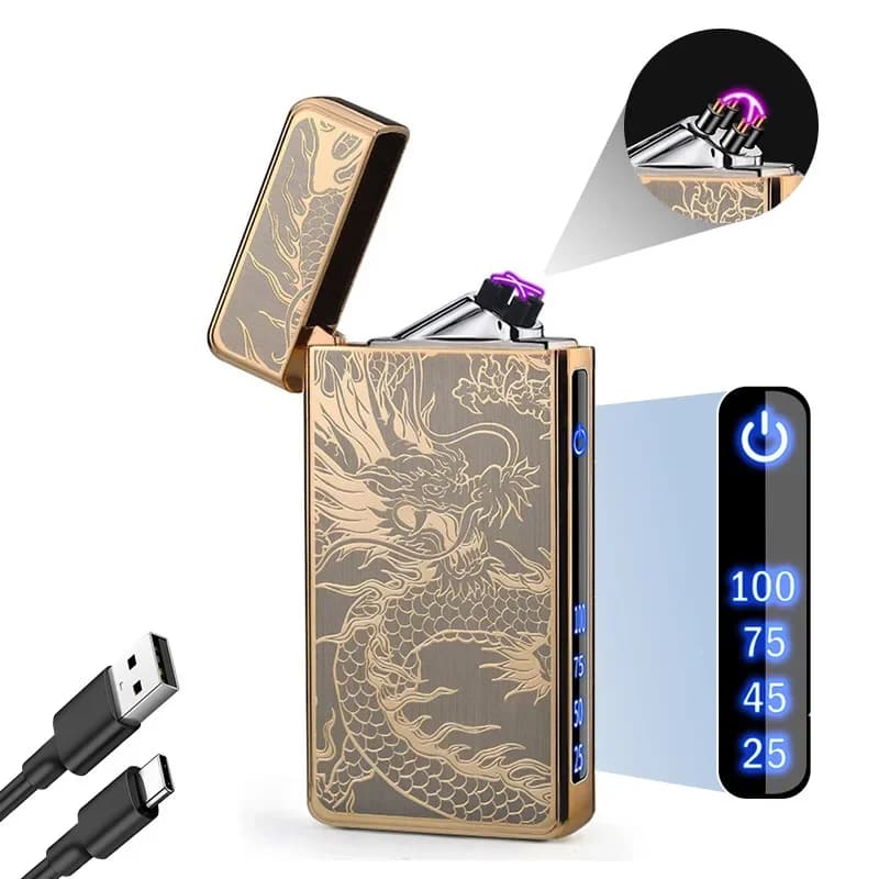 Accendino al plasma a doppio arco Golden Dragon Black Dragon tipo C accendino elettronico ricaricabile antivento senza fiamma