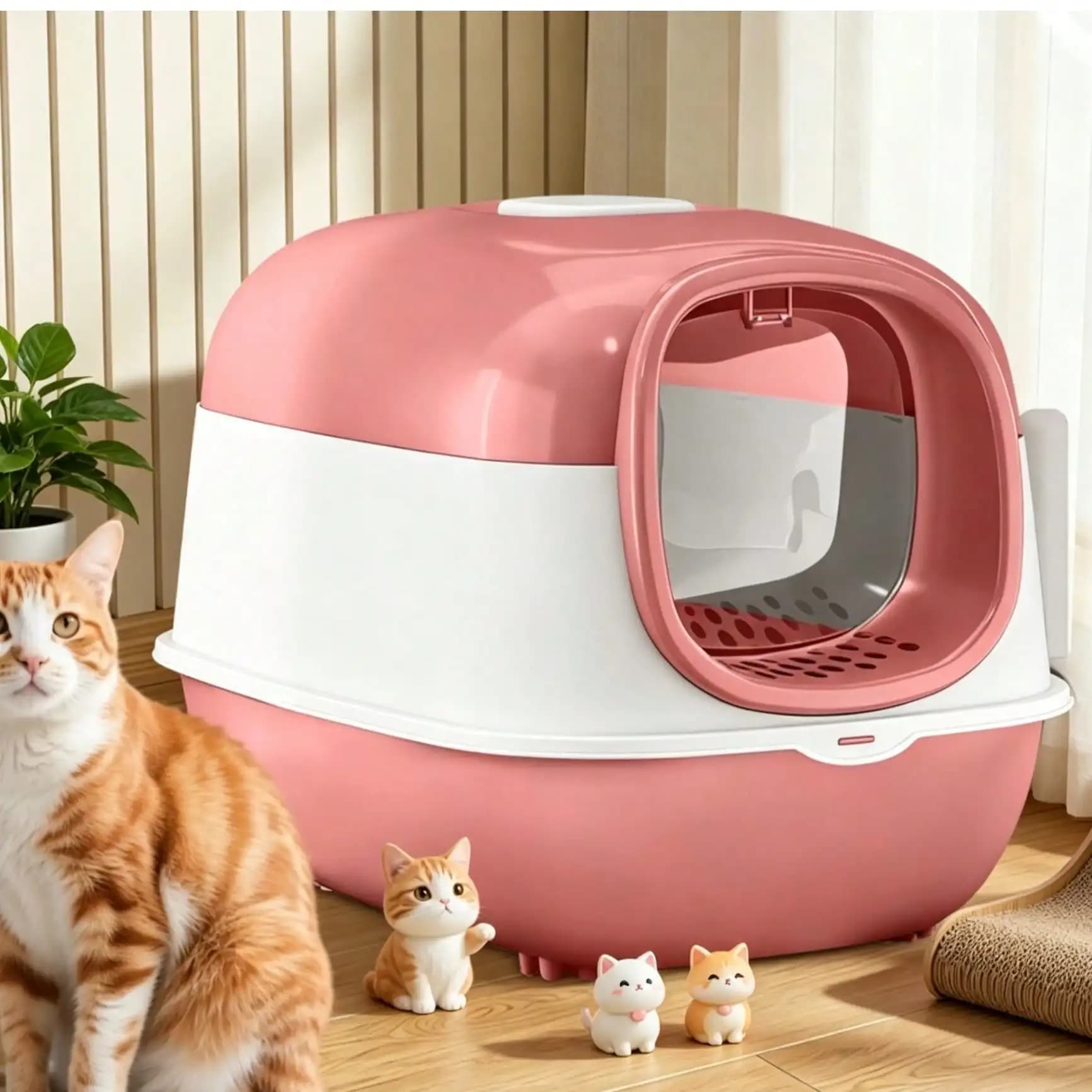 Cats Litter Box, Enclosed Cats Litter Box With Lid And Scoop, Large Size Anti-Splashing Easy To-Clean, Front Entry And Exit, Boxes From Kitten To Adult