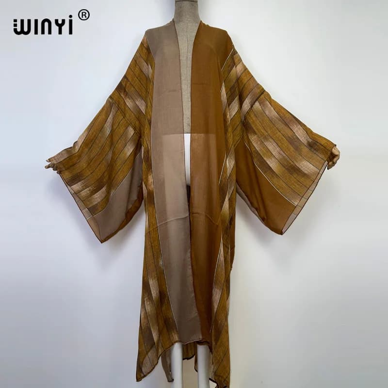 2022 WINYI Africa Vintage printing Beach Wear costume da bagno Cover Up Boho Cardigan elegante Sexy Holiday manica lunga Kimono dress