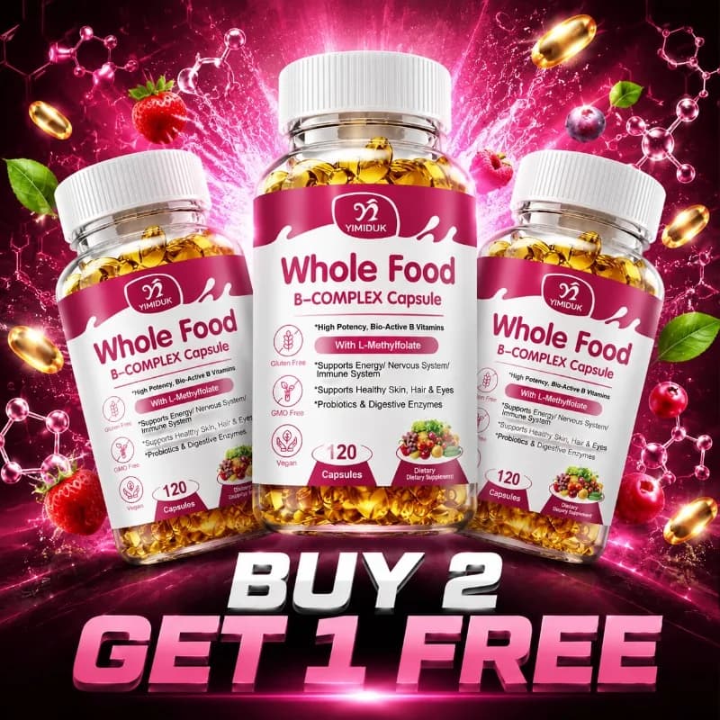 Natural B-Complex Supplement, with B Vitamins & Digestive Enzymes, Boost Immunity, Care for Skin, Hair & Eyes