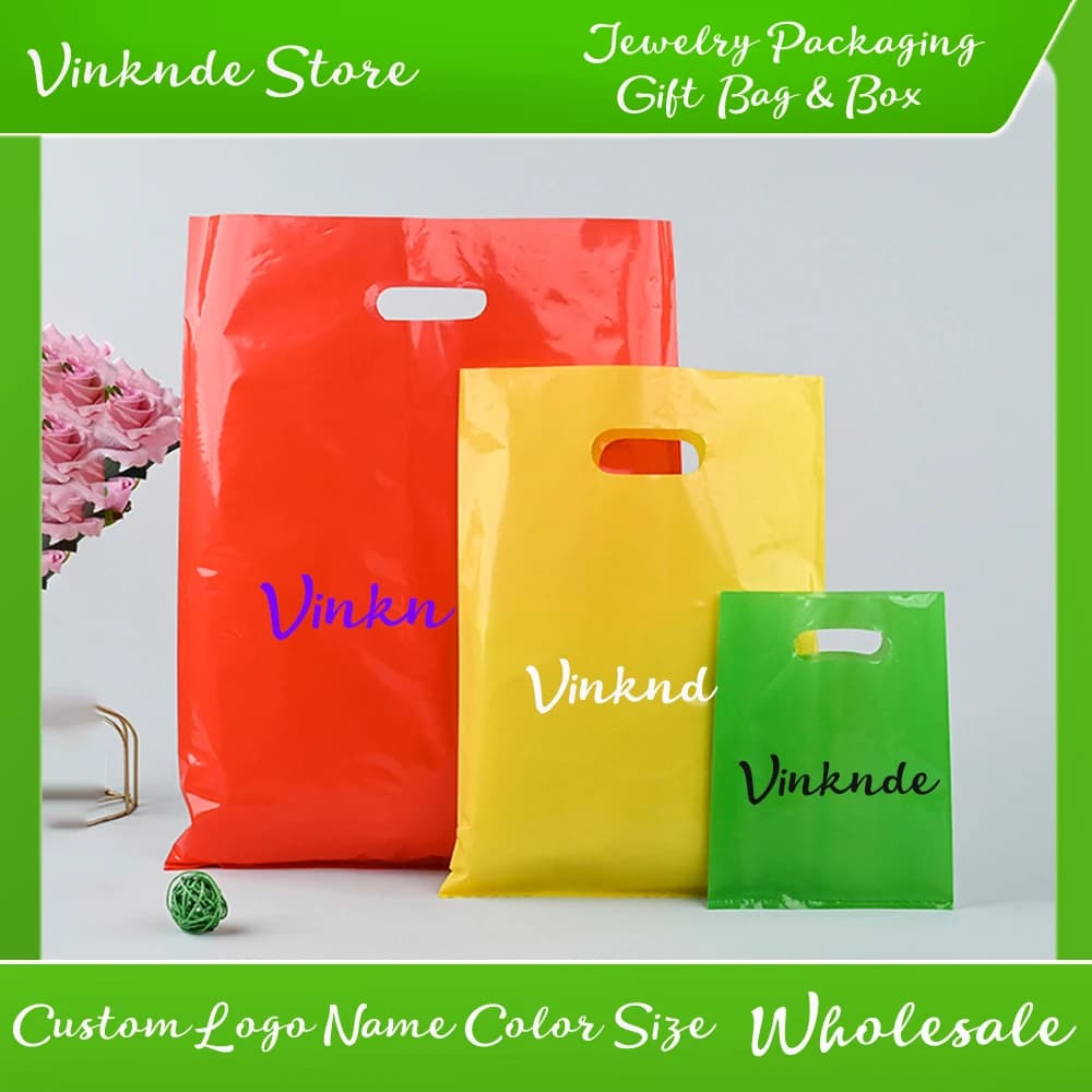 Customized Die Cut Shopping Plastic Bag with Logo for Gift Clothing Shoes Shopping Packaging Plastic Bag Flat Mouth