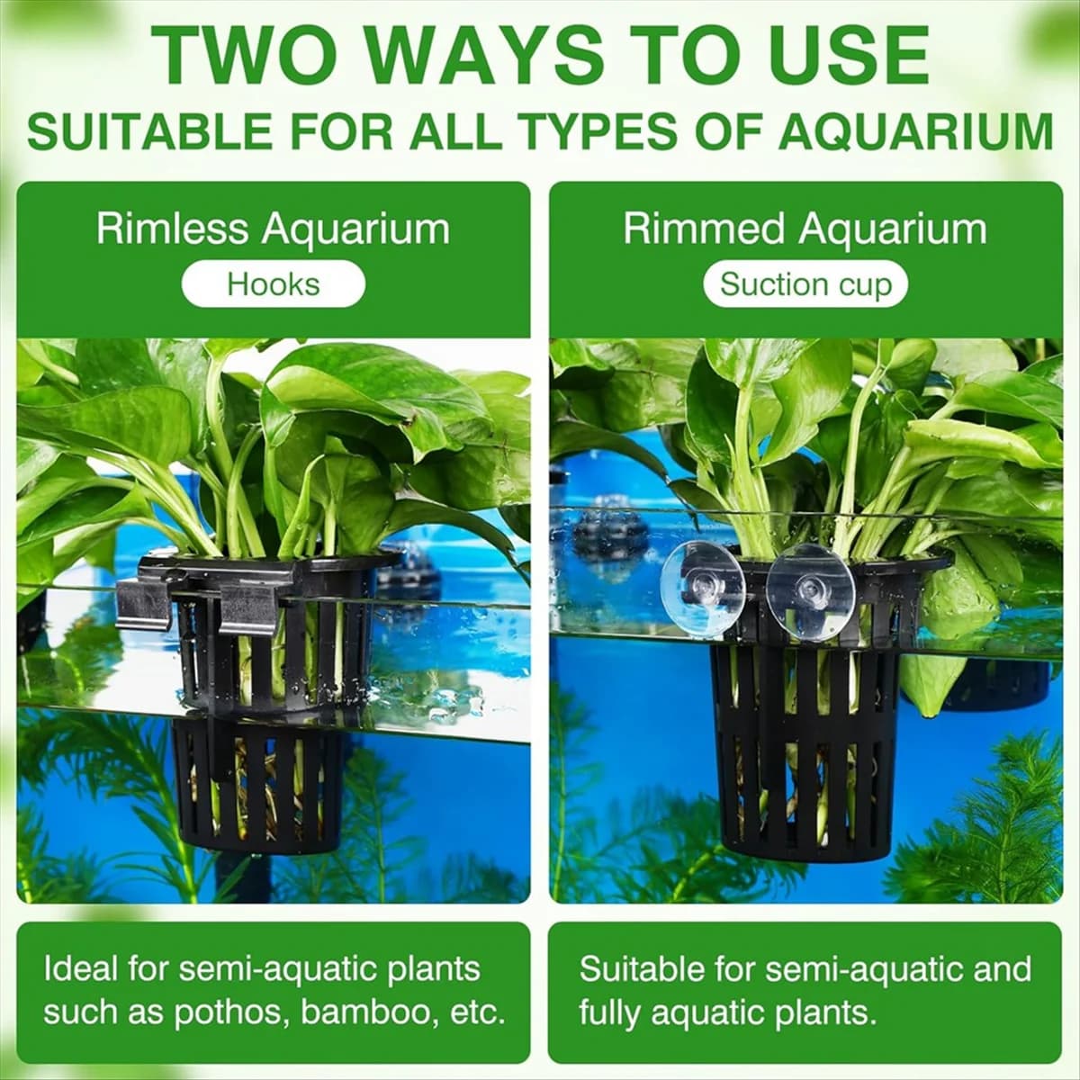 AT16 Porta piante per acquario con ganci di prolunga da 1,57 pollici e ventose per coltivazione di piante acquaponiche per acquario 2 pezzi