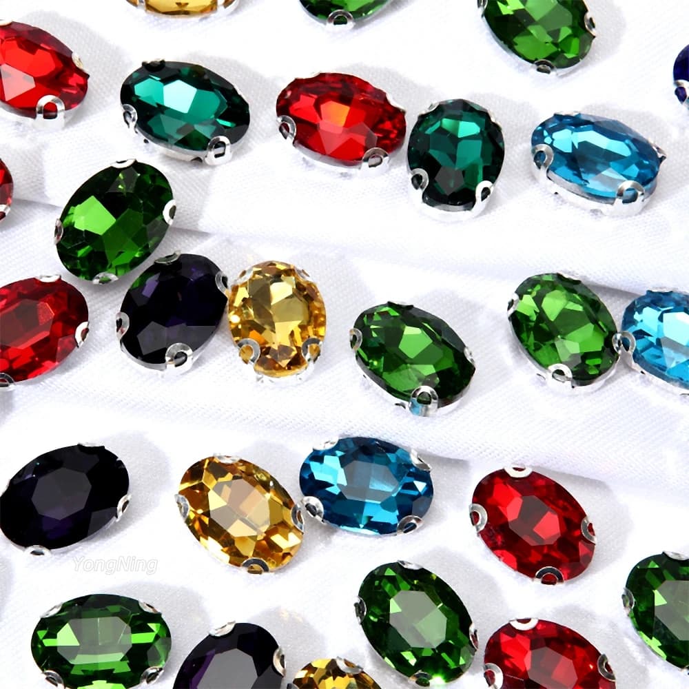 20 PZ Ellisse 10mm * 14mm Yongning strass vetro arte cristallo cucito a mano non hotfix cristallo glitter 3D artigianali decorativi