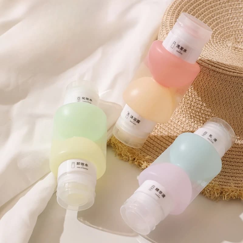 Travel bottles Rechargeable in Silicone, Double Soft Tube for Shampoo and Lotions, Portable Container for Toiletry