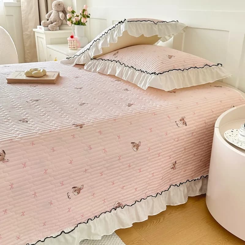 Copriletto trapuntato coreano in pizzo con volant, coperta primaverile per aria condizionata, lenzuolo singolo/matrimoniale, coprimaterasso