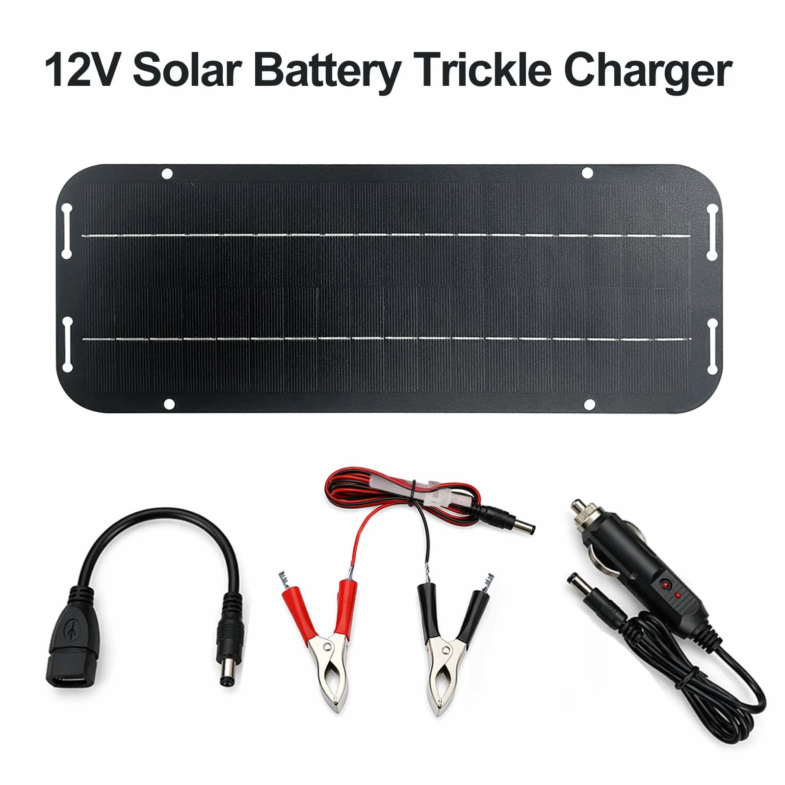 12V Monocrystalline Solar Panel Trickle Battery Charger, Portable Solar Power Maintainer Kit with 12V Output for Car, Van, Motor