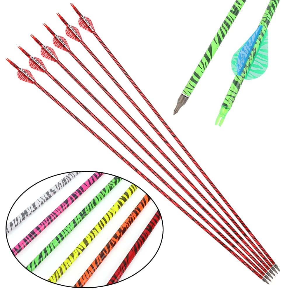6/12 Pezzi Frecce in Carbonio per Tiro con l'Arco, 31,5 Pollici, Spine 500, Diametro Interno 6,2mm, Diametro Esterno 7,8mm, per Tiro al Bersaglio, Caccia e Pratica