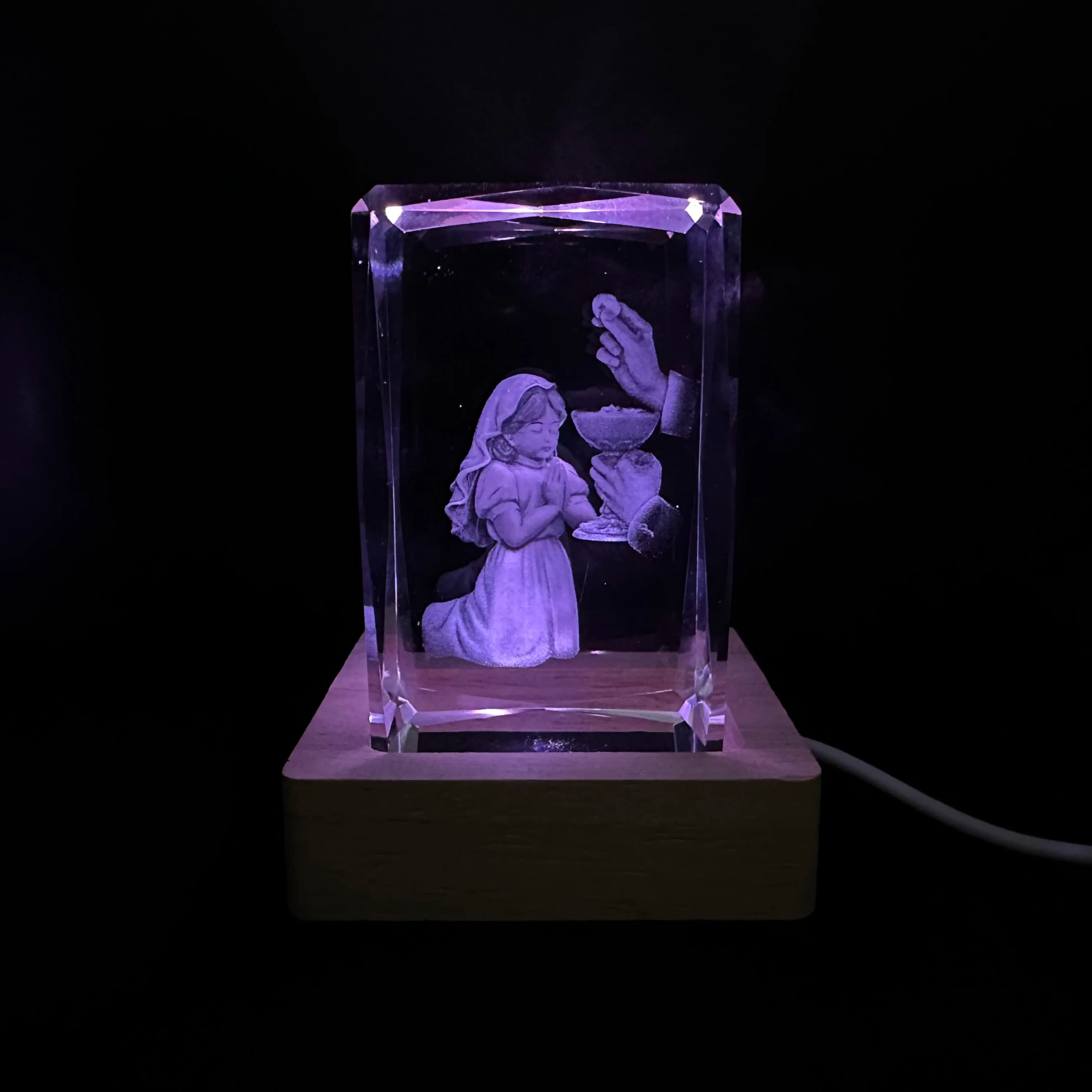 Base per striscia di luce notturna a LED in cristallo per cerimonia di comunione per adulti, regalo decorativo in vetro, adatto per camera da letto, soggiorno, compleanno,
