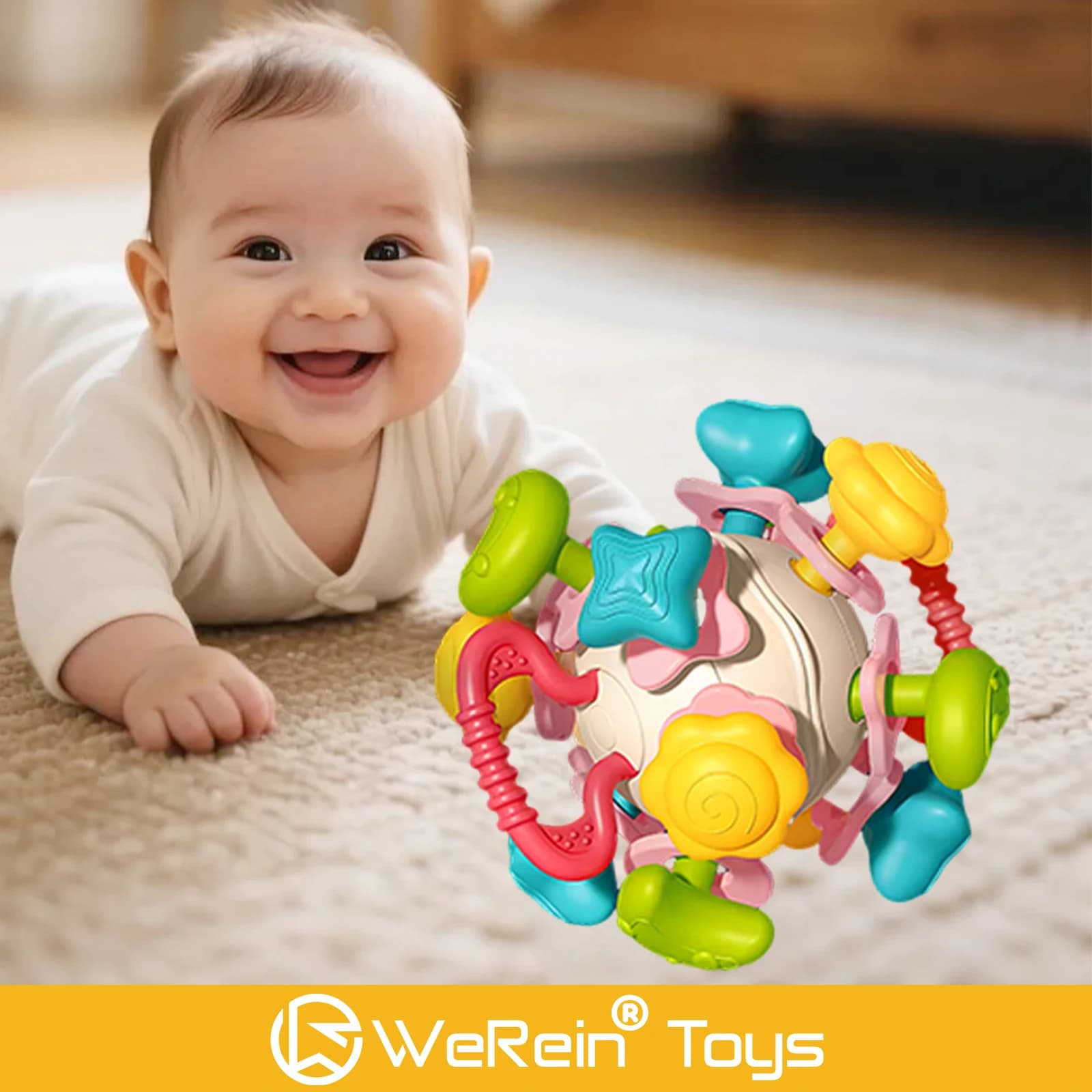 PLANET THEME GRABBLE MANHATTAN BALL TEETHING COMFORT PER BAMBINO