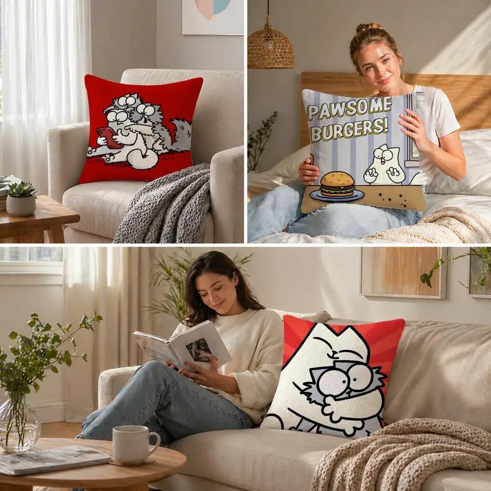 Set di fodere per cuscini in lino naturale S-Simon's Cat, decorazione completa per divano, camera da letto e sedia