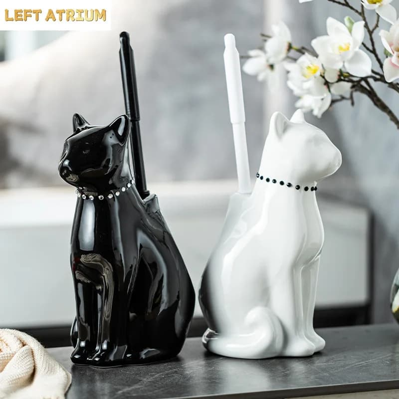 Creative Ceramic Cat Toilet Brush Home Bathroom Cleaning Brush Home Long Handle Toilet Brush Bathroom Decoration Accessories