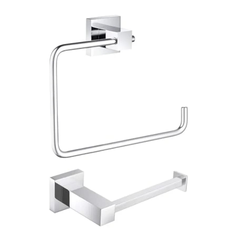 Set di accessori da bagno a 2 pezzi, porta carta igienica e portasciugamani, in ottone massiccio, cromato, design moderno a parete, salvaspazio