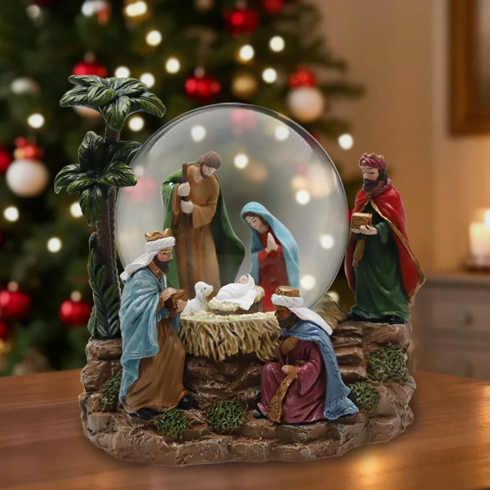 Centrotavola musicale da tavola con sfera di cristallo della presepe 2025 per eleganti decorazioni natalizie per la casa e l'ufficio
