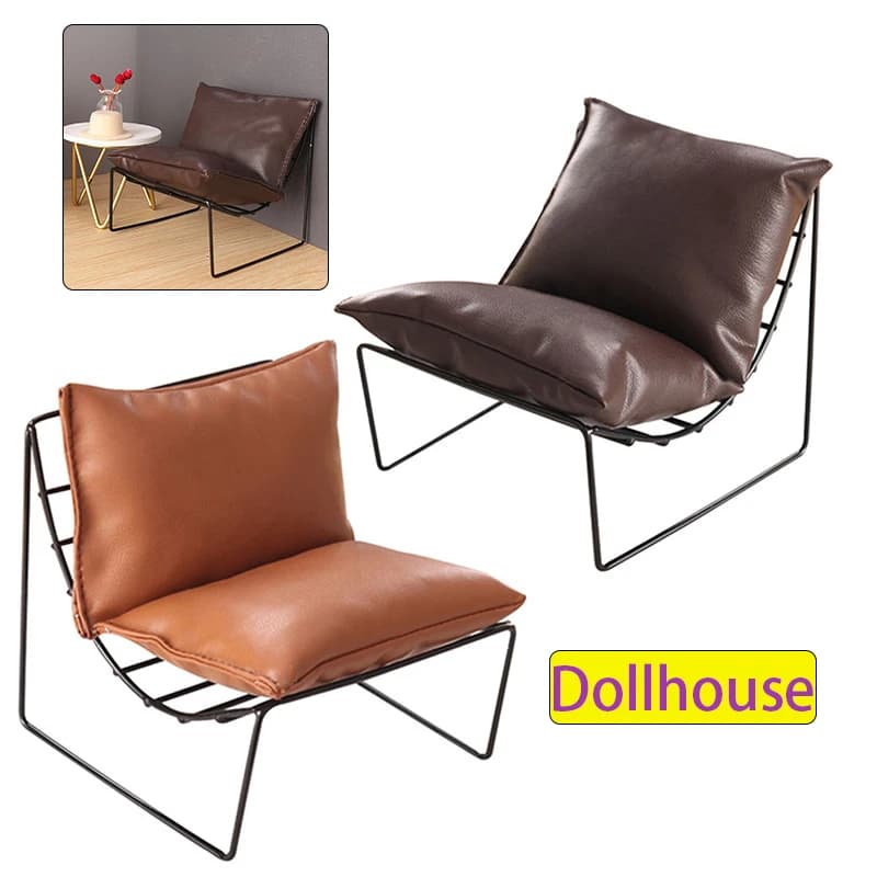 Home of dolls miniature sofa iron chair cushion leather back chair furniture model dolls living scene model furniture toy