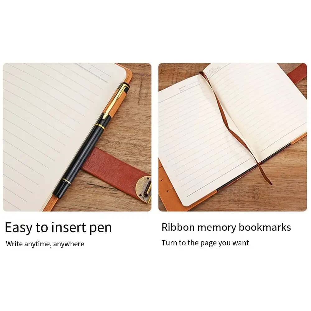 PU Leather A5 Journal Notebook Combination Lock Embossed Design Personal Planner Organizers Hard Cover Ruled Lined Paper