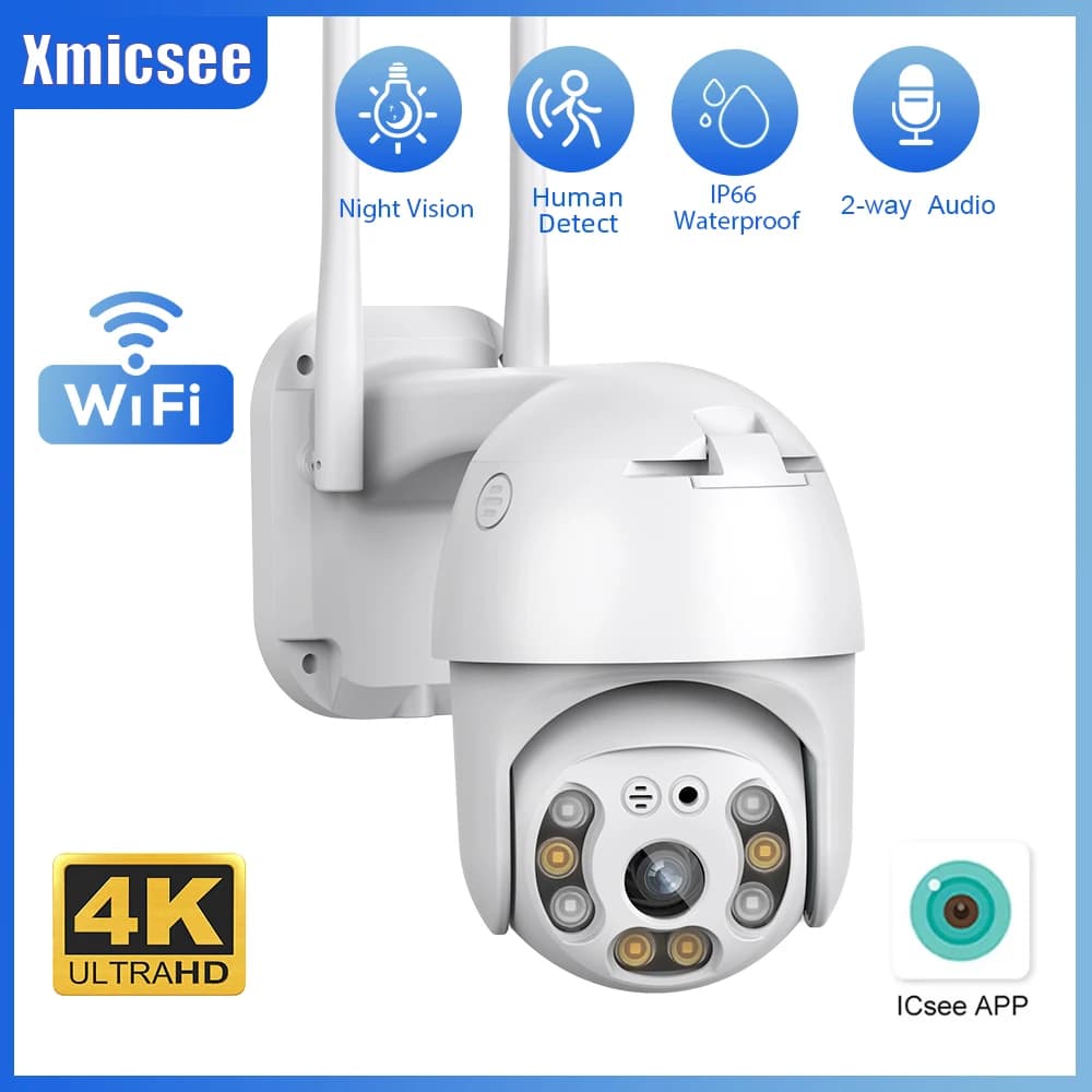 ICSee 8MP PTZ Wifi IP Camera Outdoor 5X Digital Zoom AI Human Detect 4MP Wireless Camera Audio Security CCTV Wifi Monitor