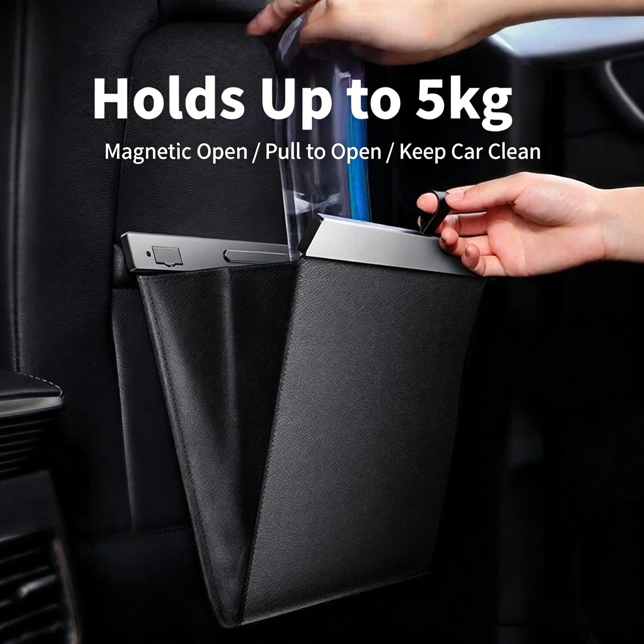 Cestino Magnetico per Auto, Contenitore per Rifiuti in Pelle Impermeabile, Sottile, da Appendere al Sedile, Organizzatore per Interni Auto