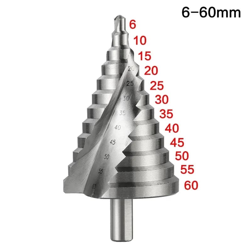 6-60mm Punta da trapano Scanalatura a spirale Pagoda Foro Taglierina Lamiera di metallo Cono Punta da trapano Codolo triangolare Passo Foro Apri Reamer